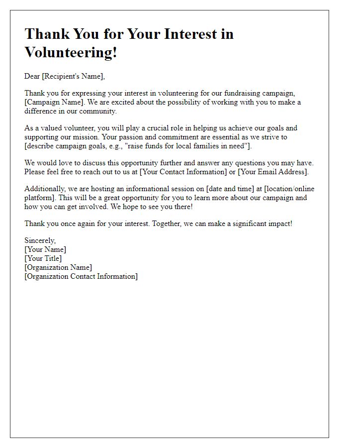 Letter template of volunteer recruitment follow-up for fundraising campaigns.