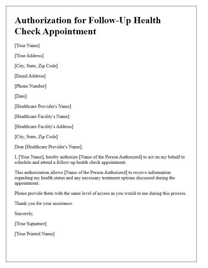 Letter template of authorization for follow-up health check appointment