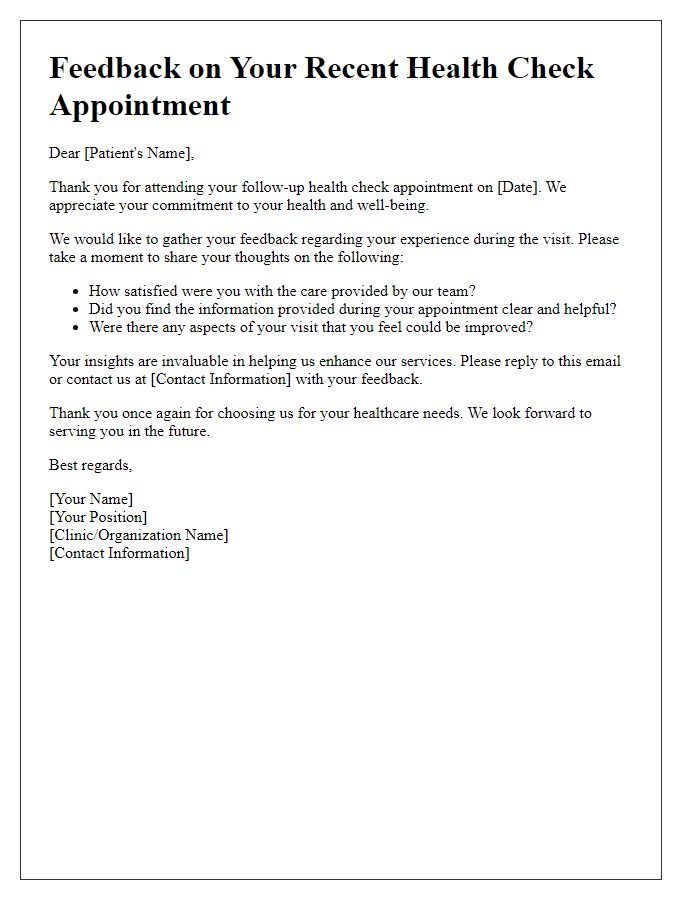 Letter template of feedback after follow-up health check appointment