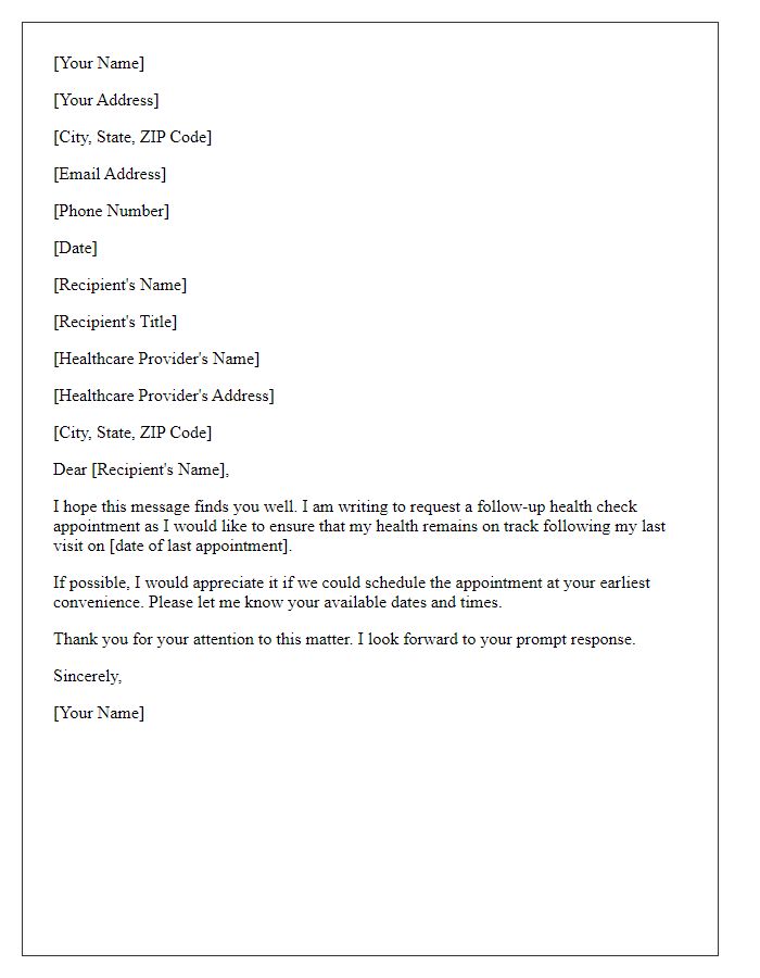 Letter template of request for follow-up health check appointment