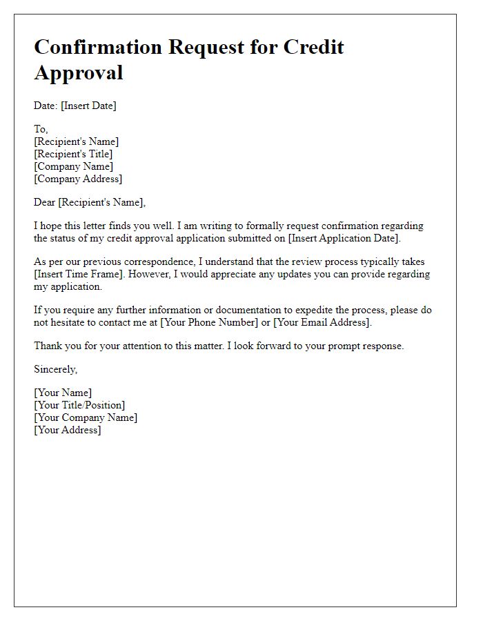 Letter template of confirmation request for credit approval