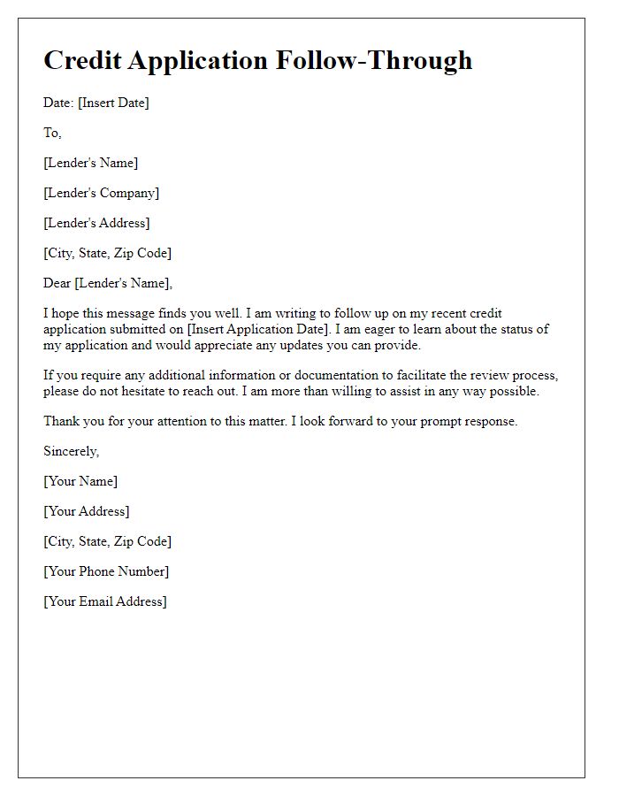 Letter template of credit application follow-through