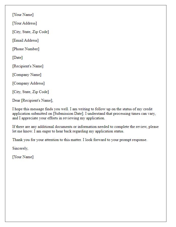 Letter template of follow-up on credit application status