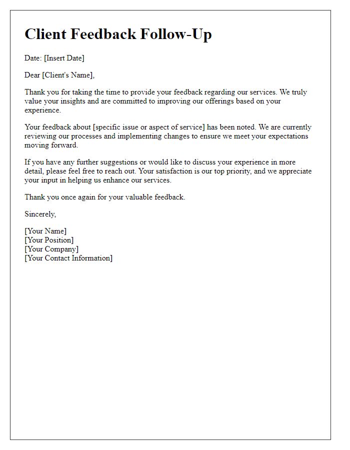 Letter template of client feedback follow-up for service improvement