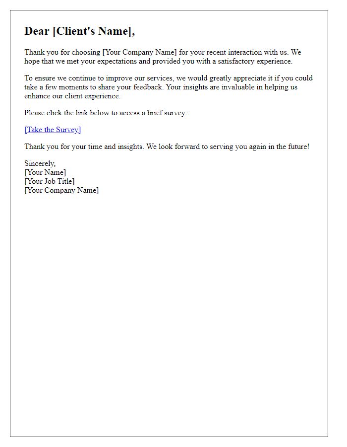 Letter template of post-interaction feedback request for client experience
