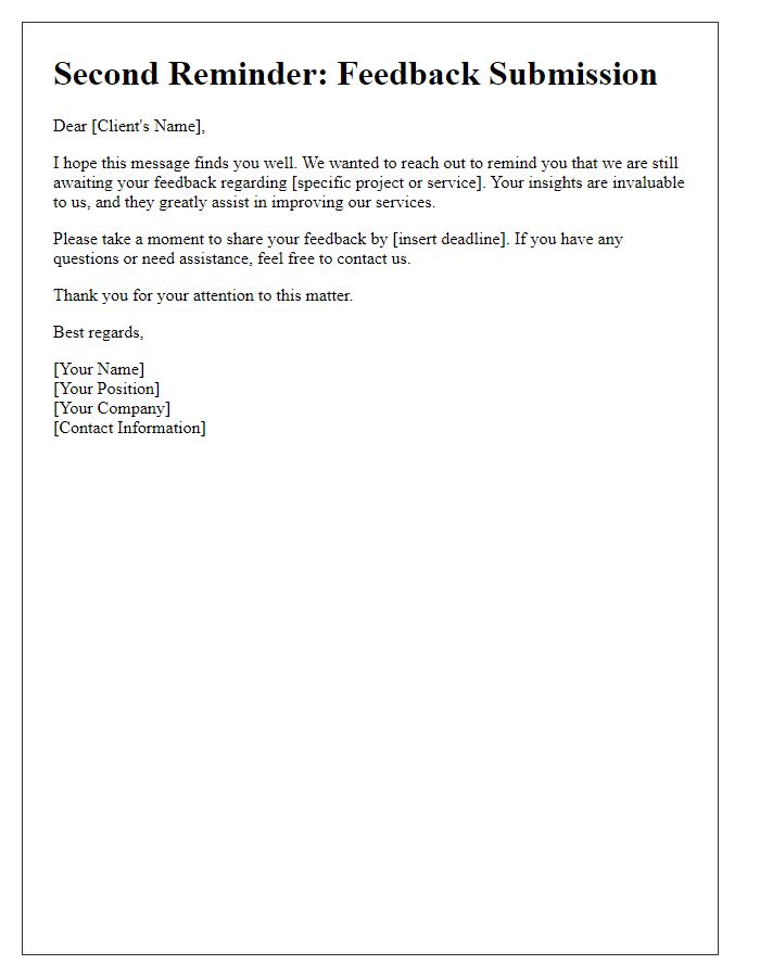 Letter template of second reminder for client feedback submission