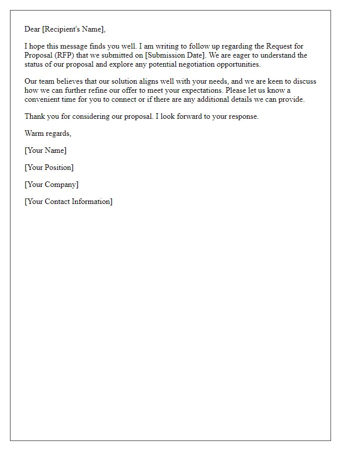 Letter template of follow-up on RFP negotiation opportunities