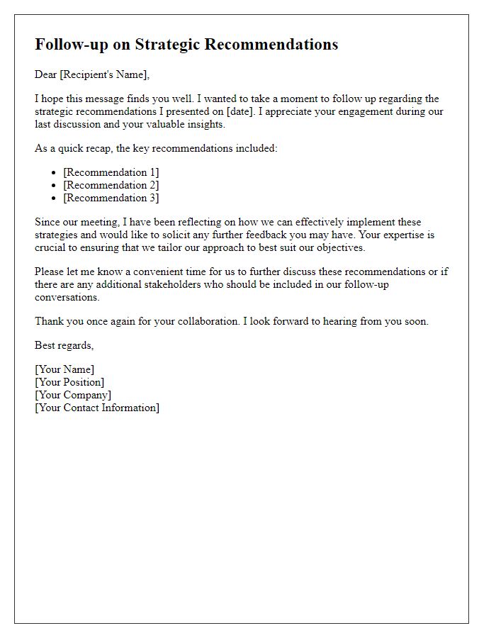 Letter template of follow-up after announcing strategic recommendations