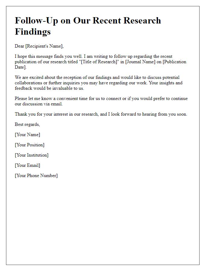 Letter template of follow-up after publishing research findings