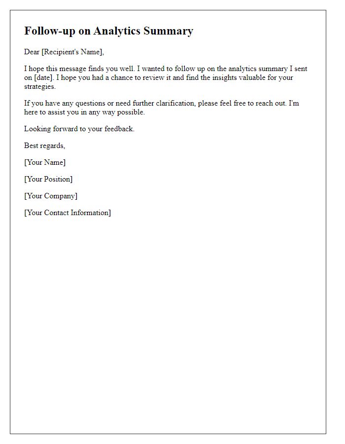 Letter template of follow-up after sending analytics summary