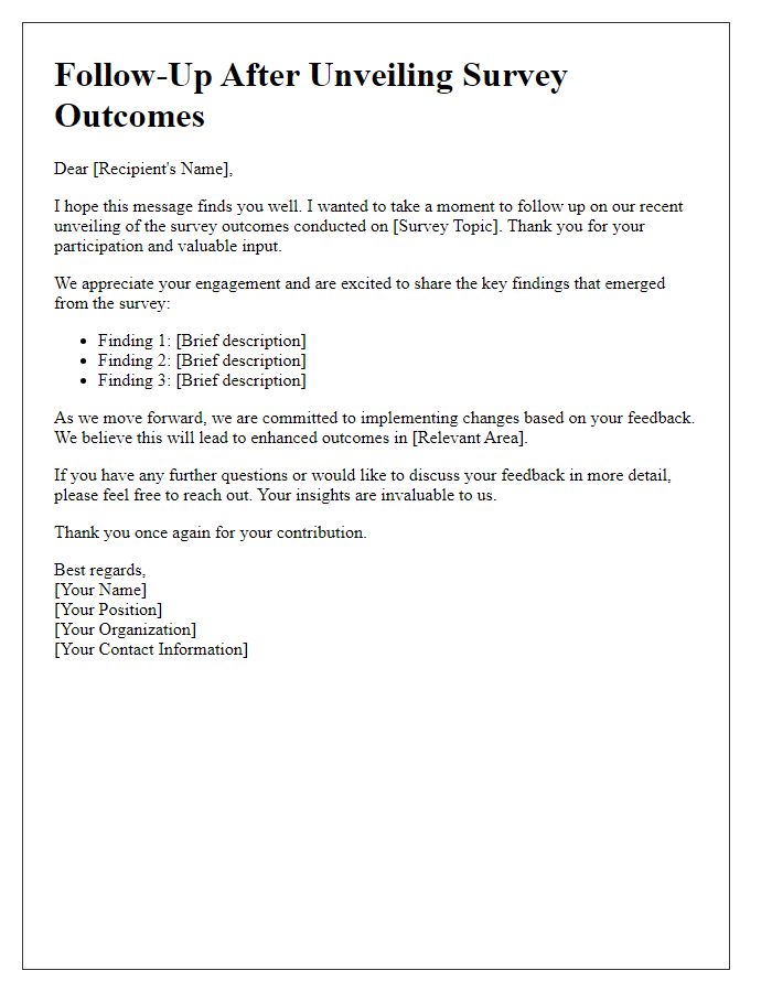 Letter template of follow-up after unveiling survey outcomes