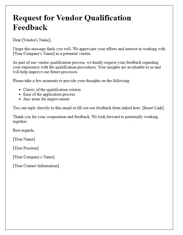 Letter template of Request for Vendor Qualification Feedback