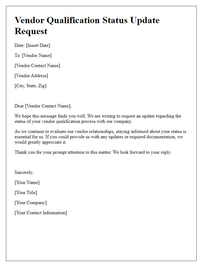 Letter template of Vendor Qualification Status Update Request
