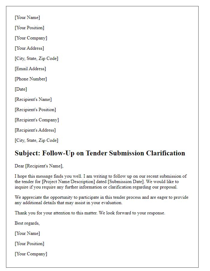 Letter template of follow-up on tender submission clarification