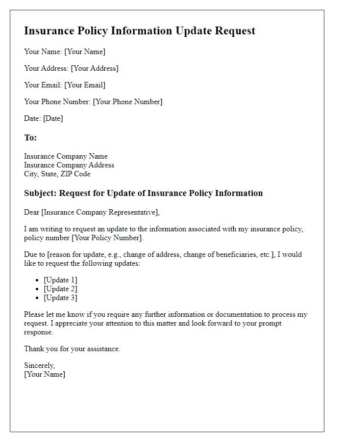 Letter template of insurance policy information update request