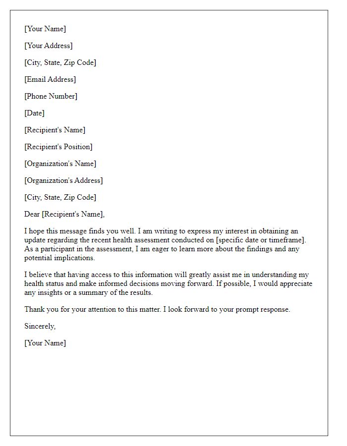 Letter template of interest in update on health assessment