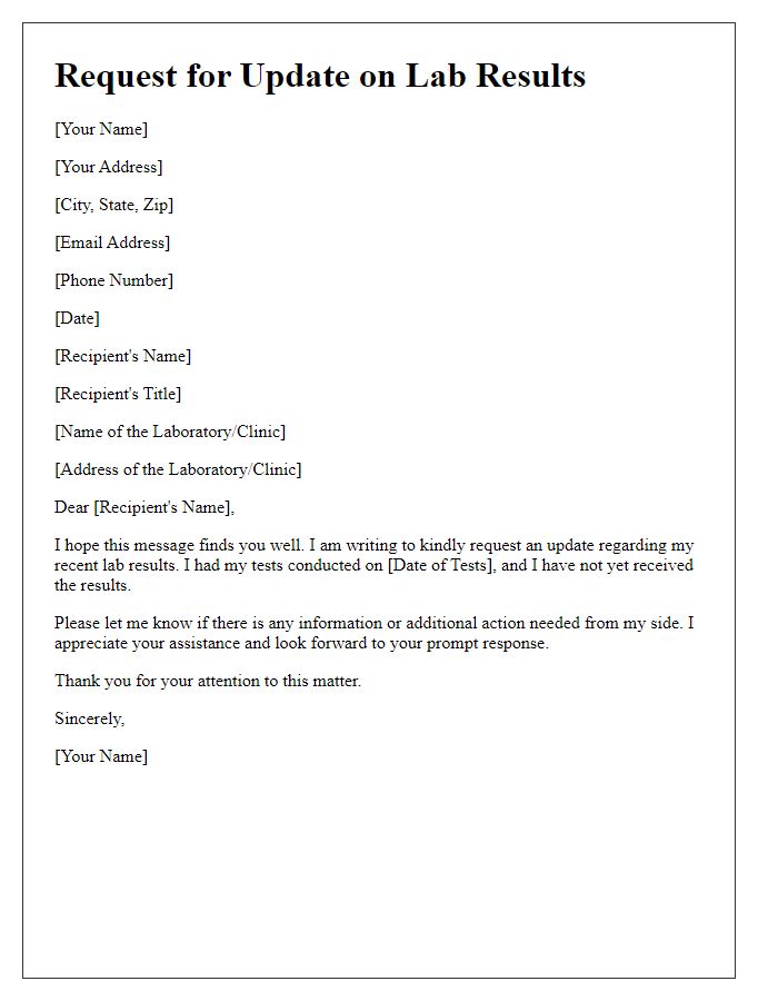 Letter template of request for update on lab results