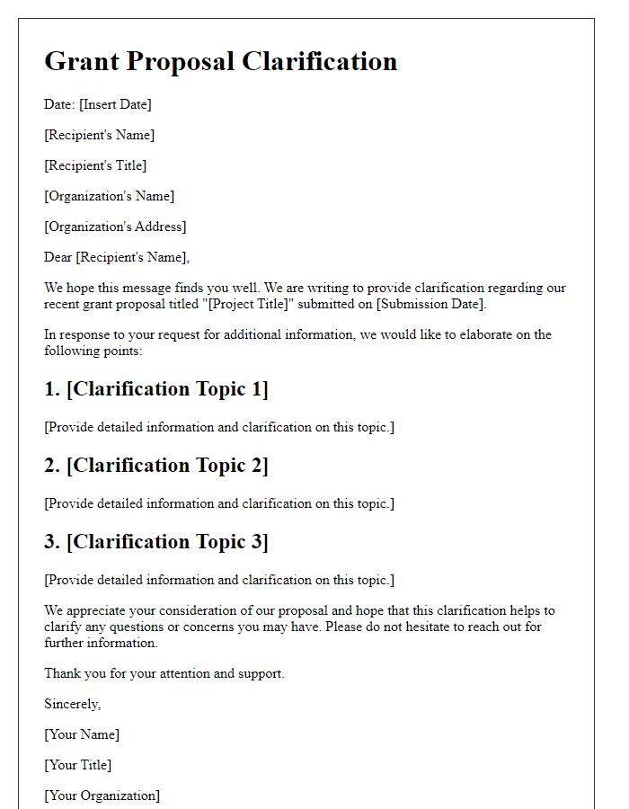 Letter template of grant proposal clarification