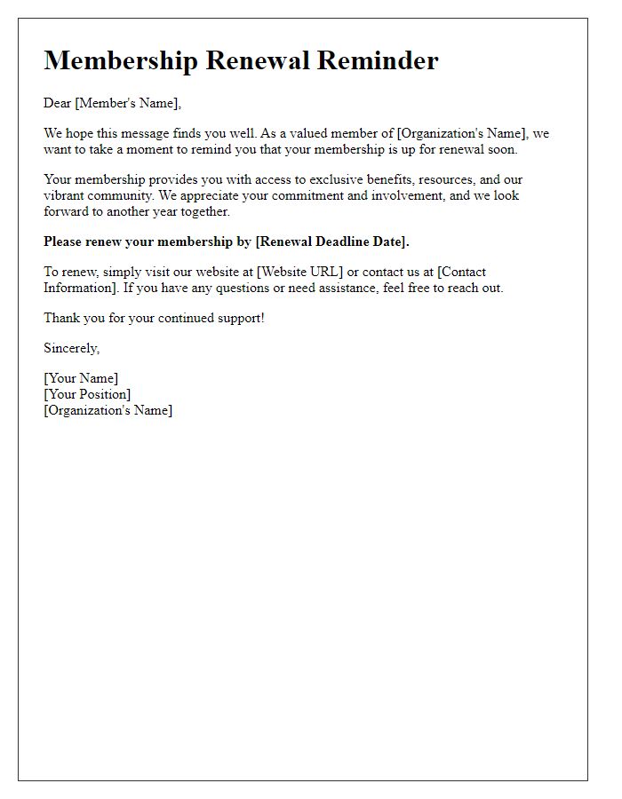 Letter template of annual membership renewal prompt