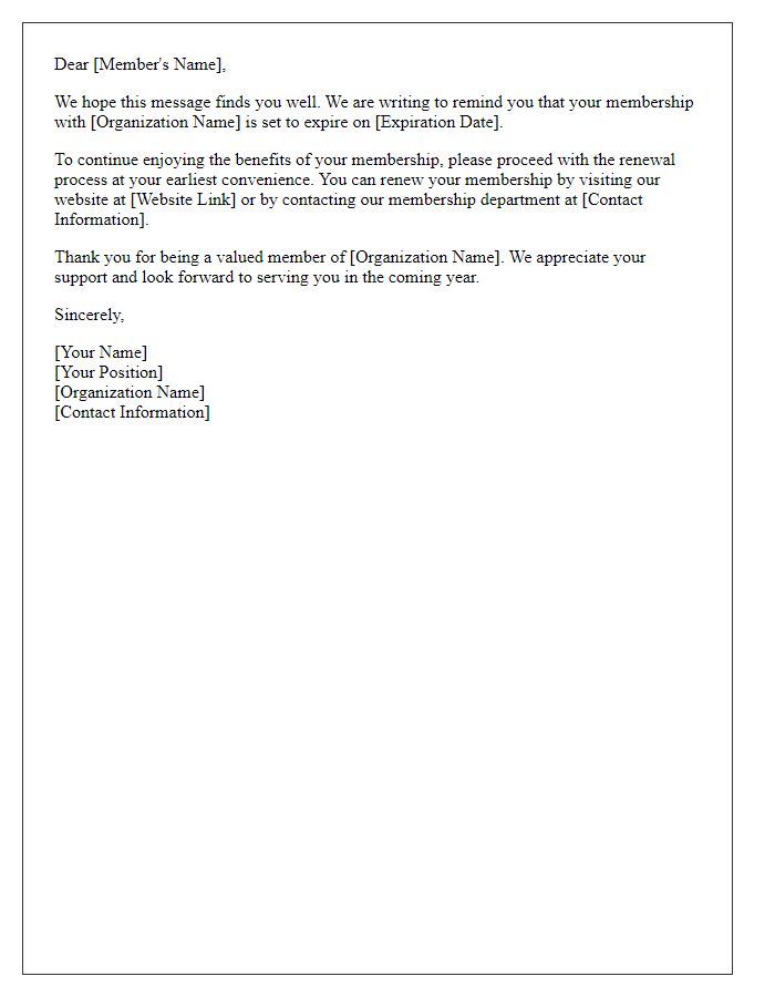 Letter template of pending membership renewal notification