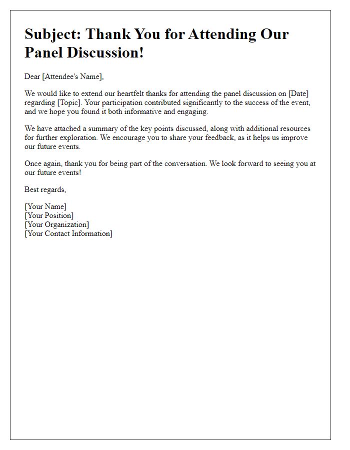 Letter template of follow-up to panel discussion attendees