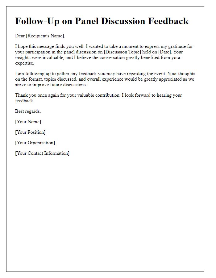 Letter template of follow-up for panel discussion feedback