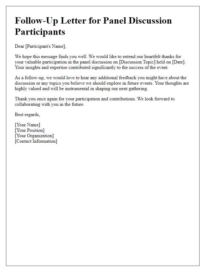 Letter template of follow-up for panel discussion participants