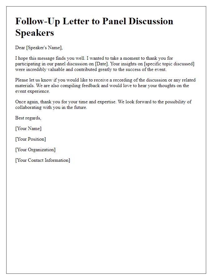 Letter template of follow-up with panel discussion speakers