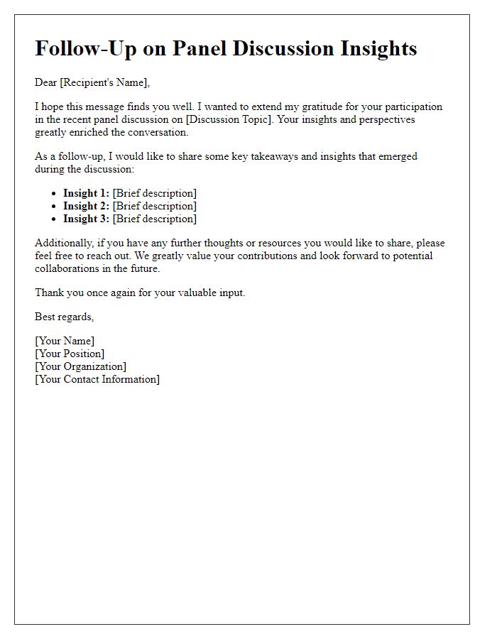 Letter template of follow-up regarding panel discussion insights