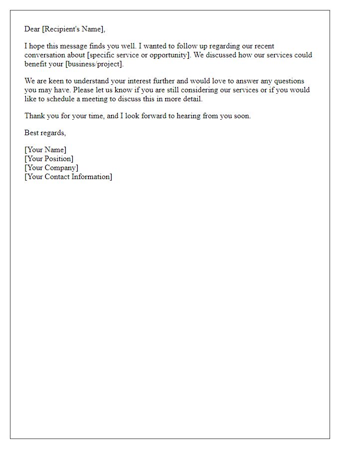 Letter template of follow-up for confirming interest in services