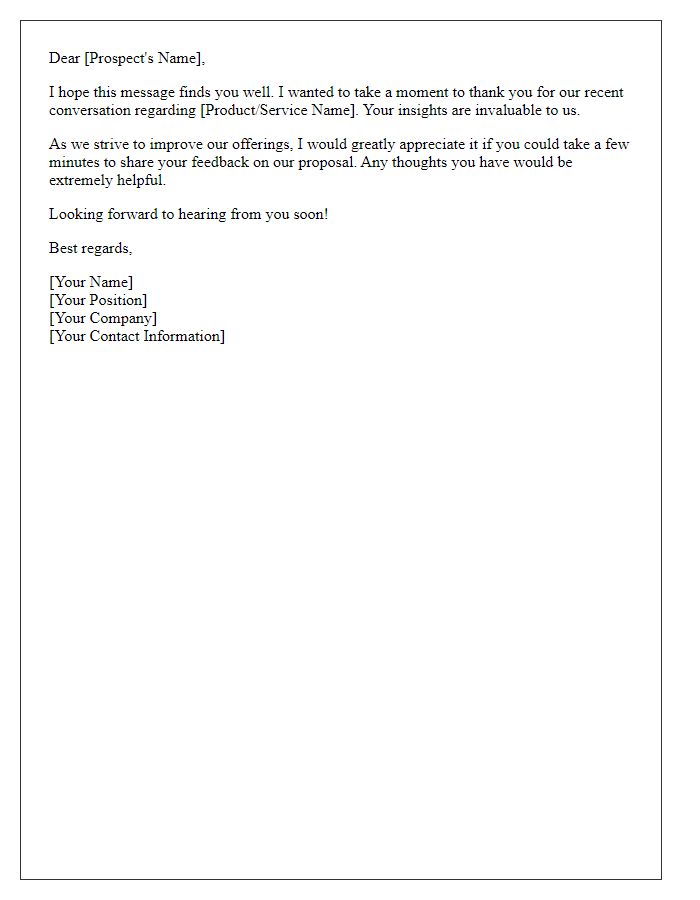 Letter template of follow-up for gathering feedback from prospects