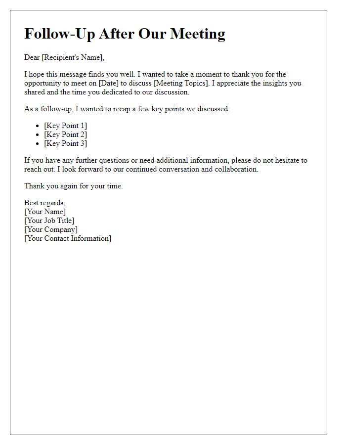 Letter template of follow-up for post-meeting check-in