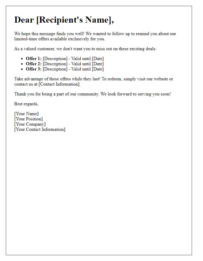 Letter template of follow-up for reminding about limited-time offers