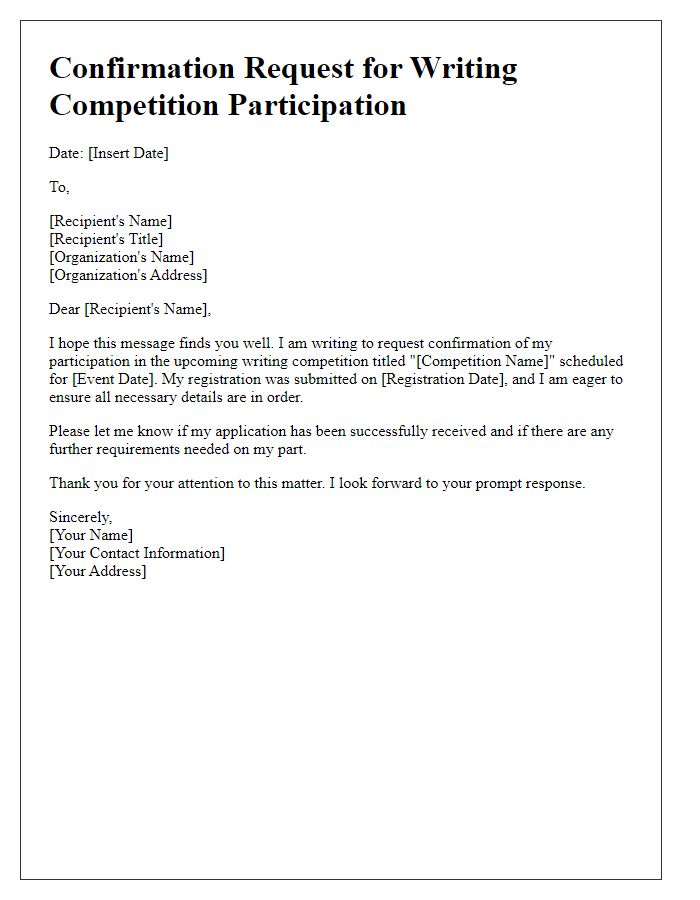 Letter template of confirmation request for writing competition participation