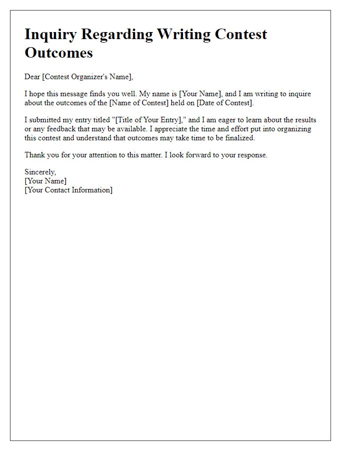 Letter template of inquiry about writing contest outcomes