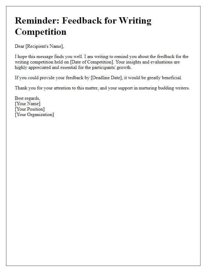 Letter template of reminder for writing competition feedback