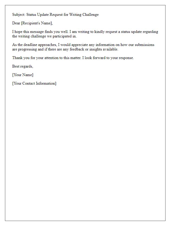 Letter template of status update request for writing challenge