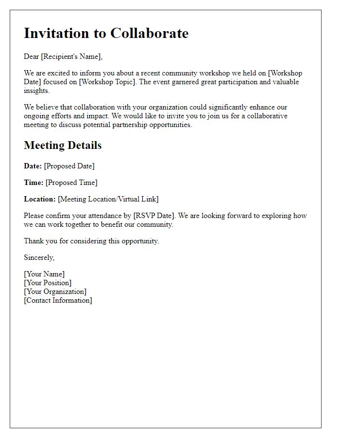 Letter template of collaboration invitation post community workshop