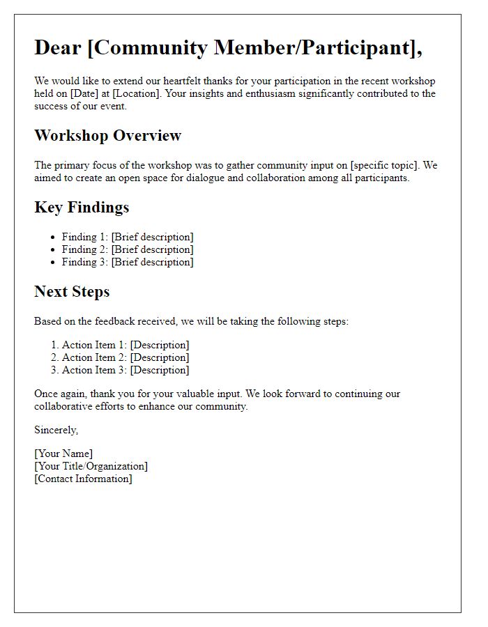 Letter template of community engagement results after workshop