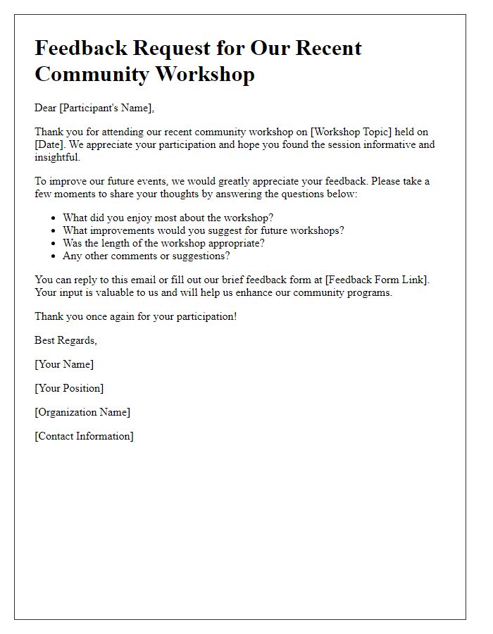 Letter template of feedback request after community workshop