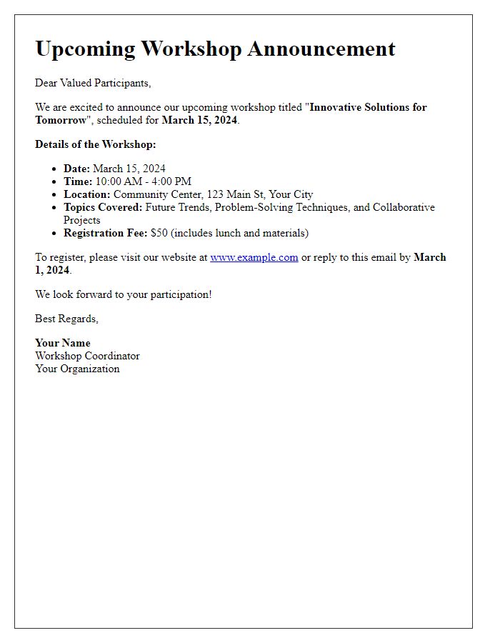 Letter template of future workshop announcements for participants