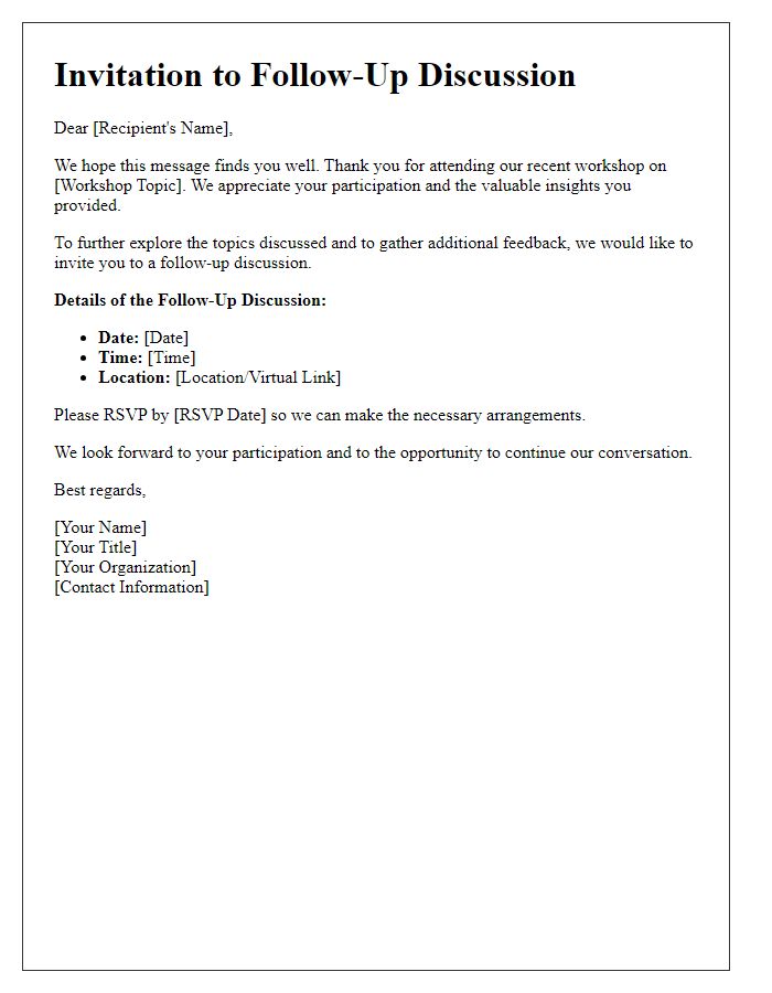 Letter template of invitation to join follow-up discussion after workshop