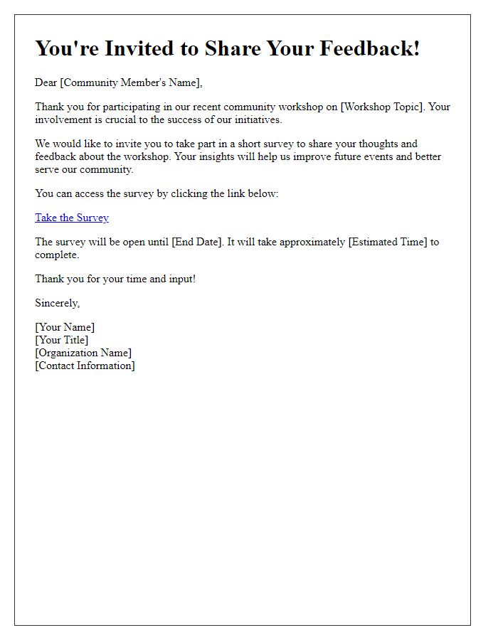 Letter template of survey invitation following community workshop