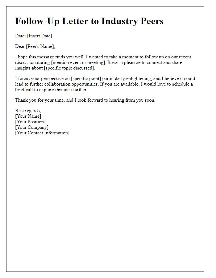 Letter template of follow-up communication to industry peers