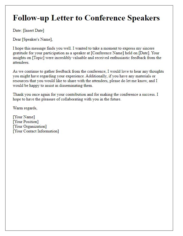 Letter template of follow-up letter to conference speakers