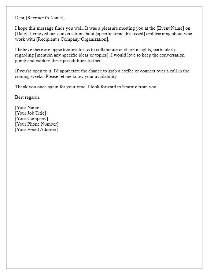 Letter template of networking follow-up from event