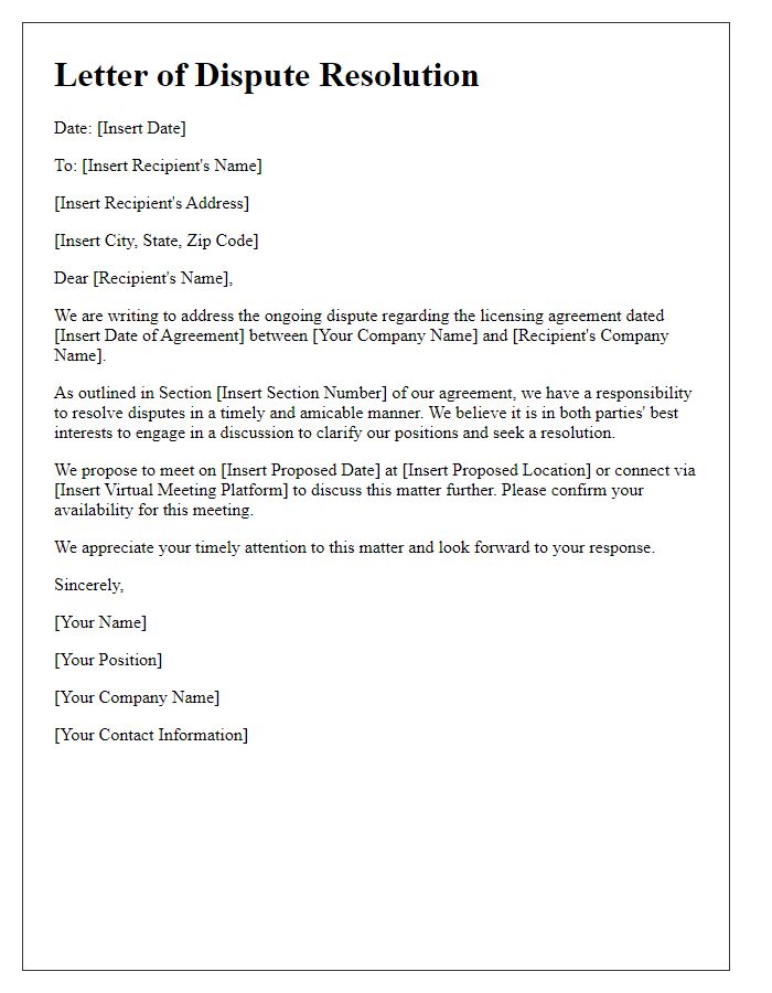 Letter template of licensing agreement dispute resolution