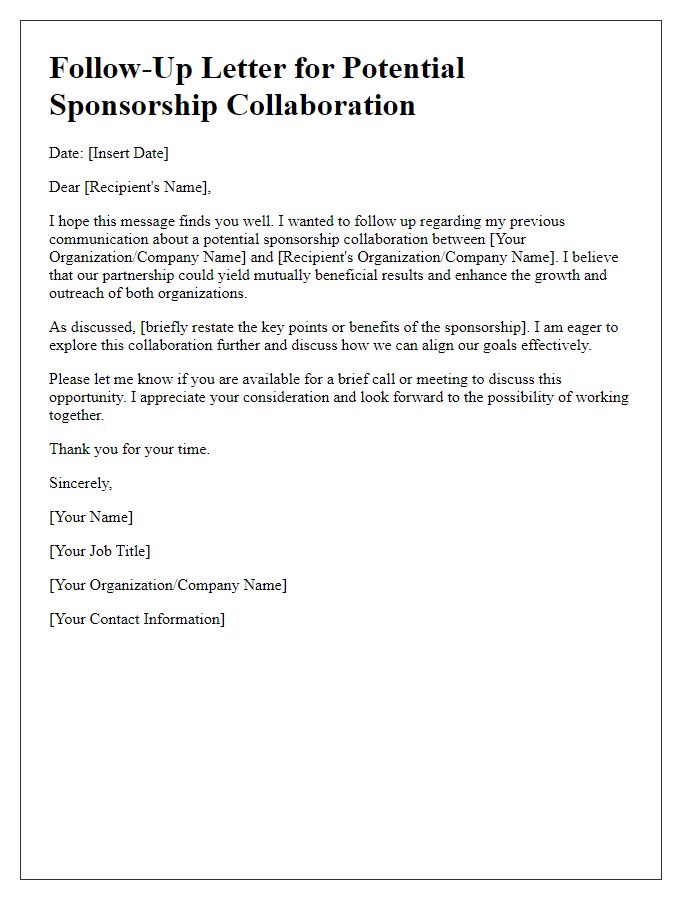 Letter template of follow-up for potential sponsorship collaboration