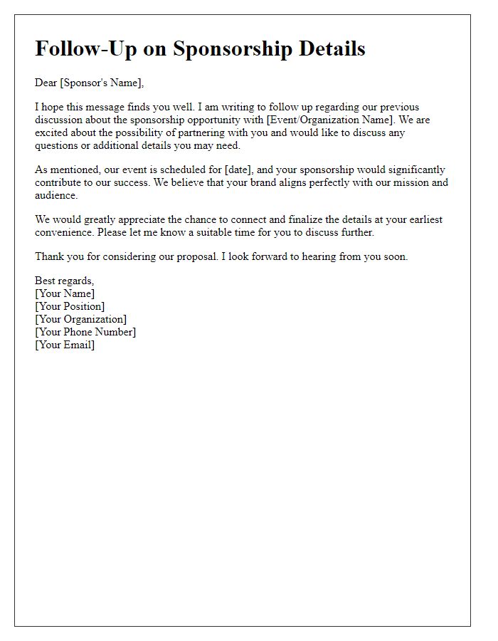 Letter template of follow-up regarding sponsorship details