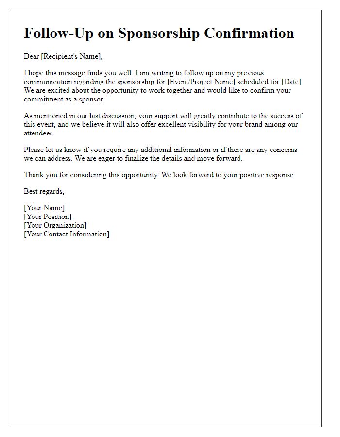 Letter template of follow-up for sponsorship confirmation